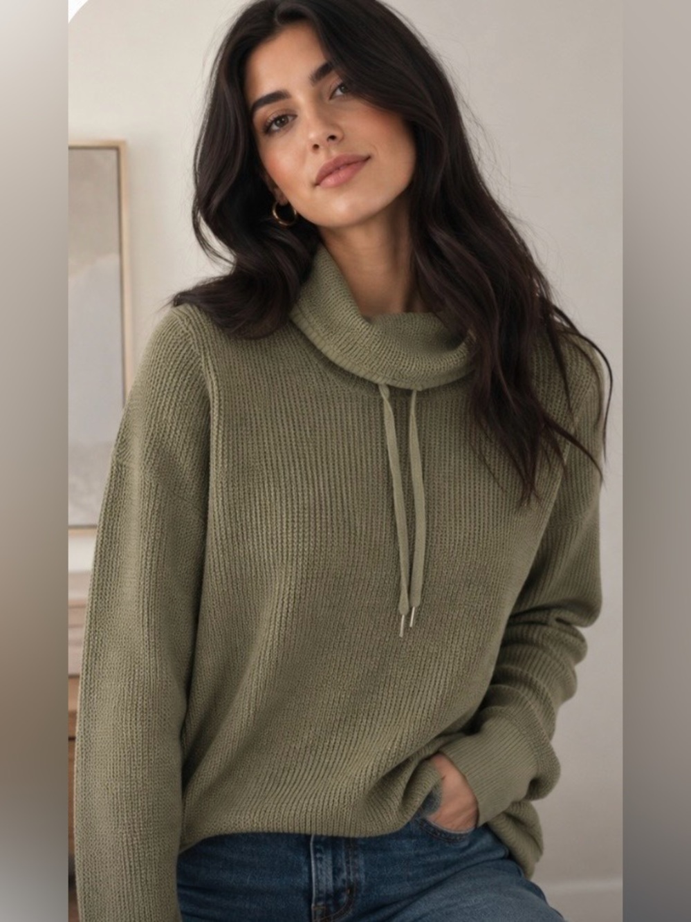 Lauren Ralph Lauren Cowl Neck Waffle Knit Tunic Sz L